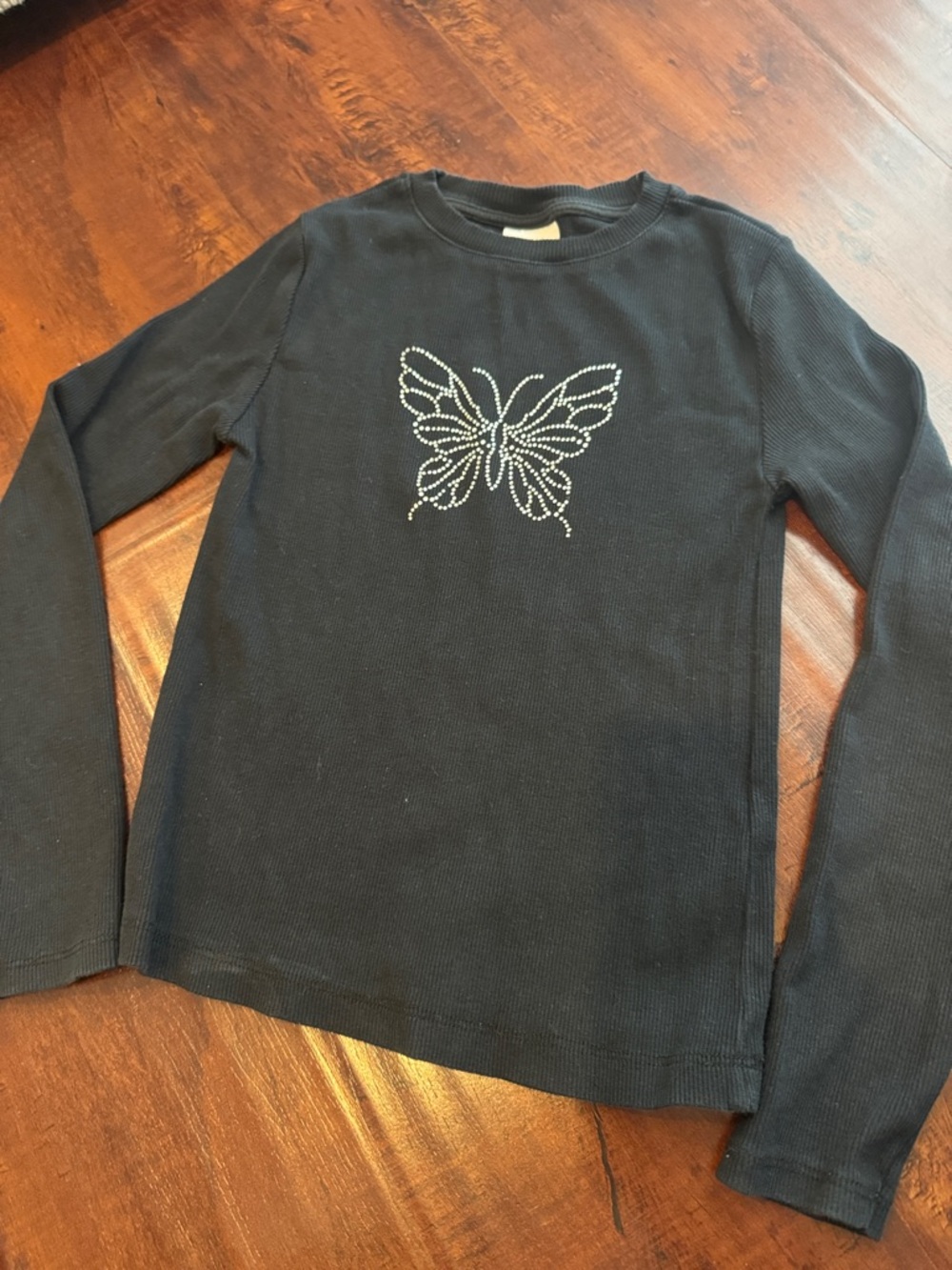 Zara - kids girls Black Butterfly Rhinestone Long-Sleeve Shirt